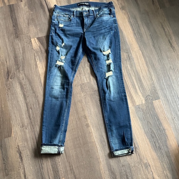Express Denim - Ripped Dark Blue Women’s Skinny Jeans